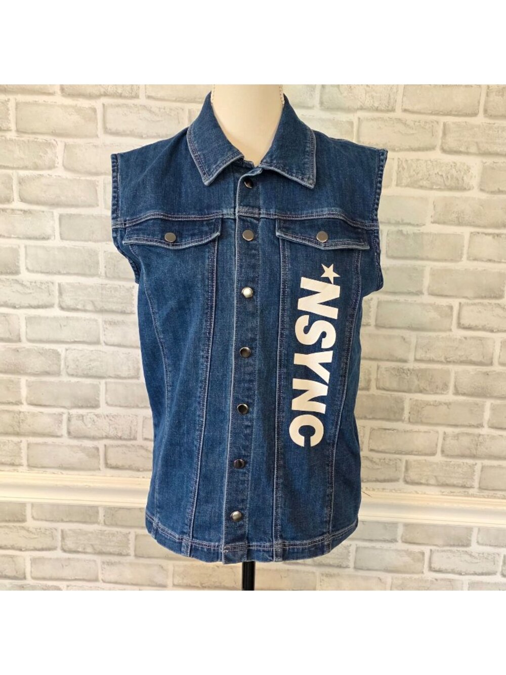 NSYNC Denim Sleeveless Vest Jacket Snap Buttons Streetwear Cosplay Women S